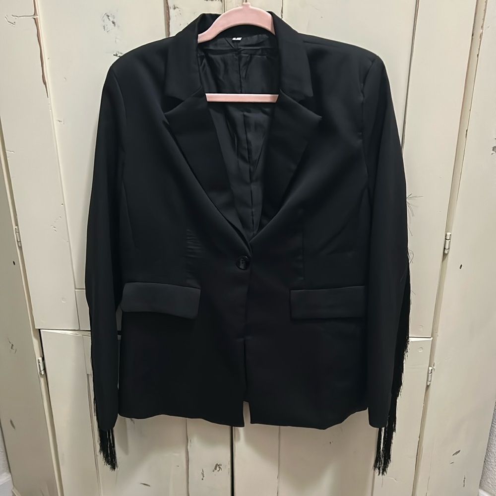 Large black fringe blazer